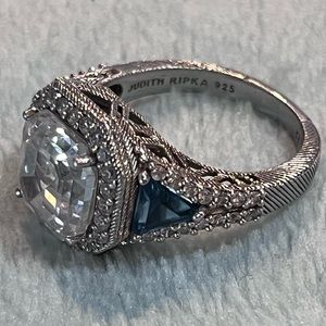 Judith Ripka ring Sz 8 S925 Diamonique CZ (clear & blue topaz stones)